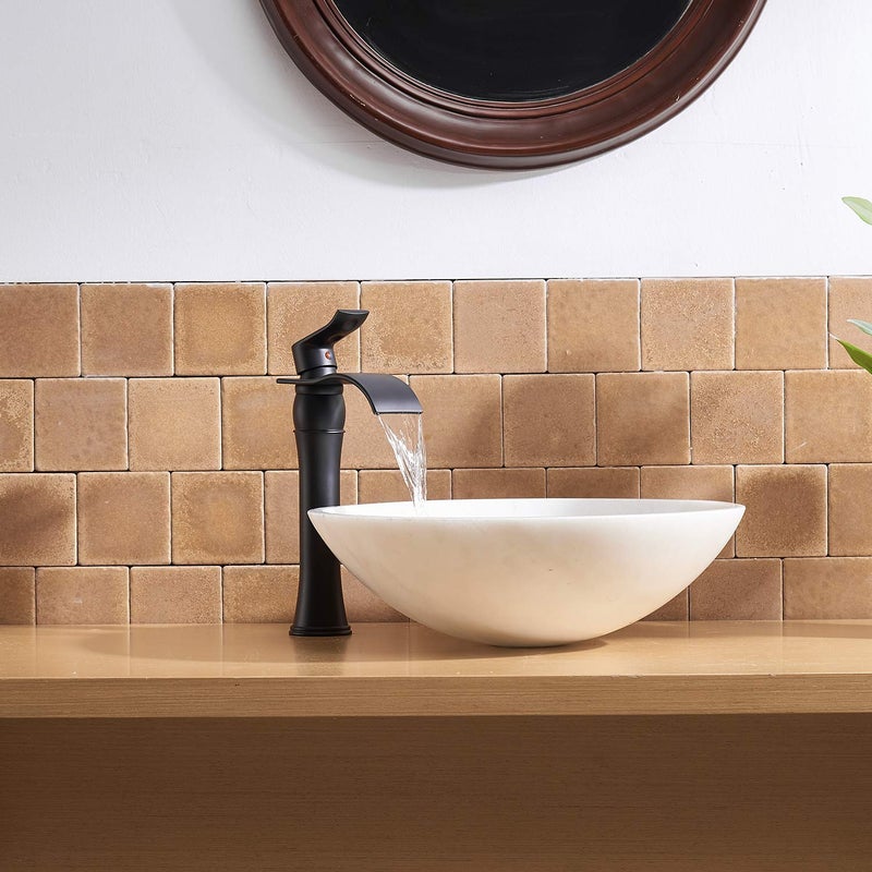 BWE Black Bathroom Faucet with Drain Assembly and Supply Hose Waterfall Vessel Sink Faucet Matte Black Lavatory Mixer Tap Tall Body - Image 4